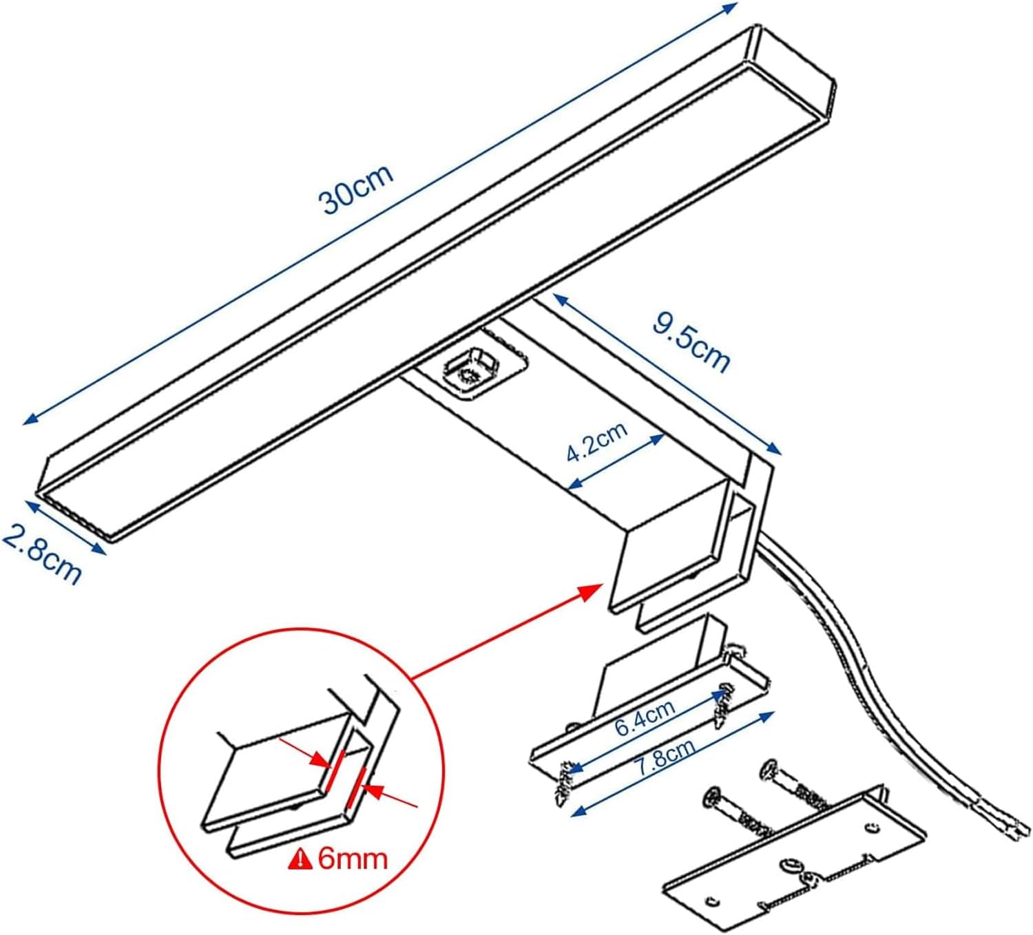 DILUMEN mirror light features a one-touch switch
